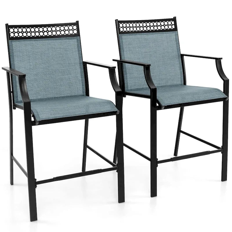 Outdoor Barhocker 2er-Set mit Fußstütze & Armlehnen Metall - Details siehe unten