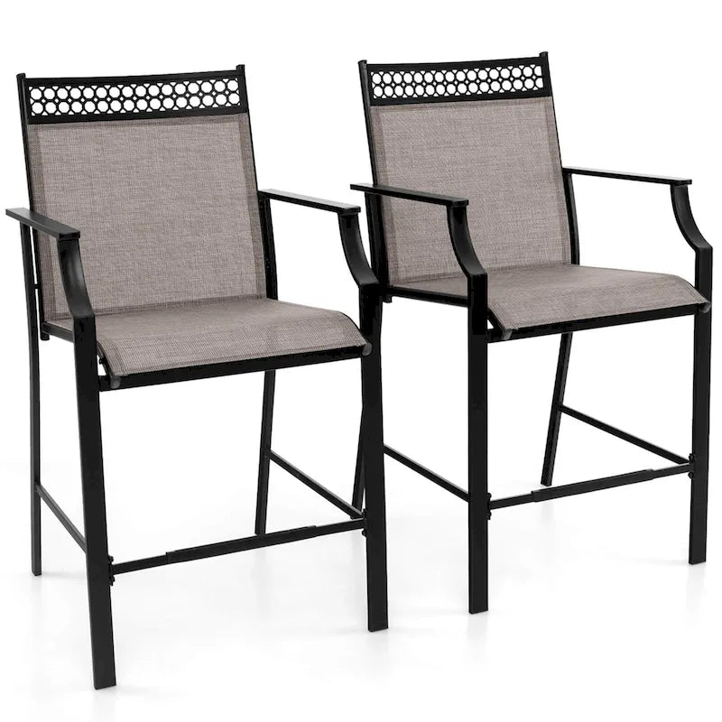 Outdoor Barhocker 2er-Set mit Fußstütze & Armlehnen Metall - Details siehe unten