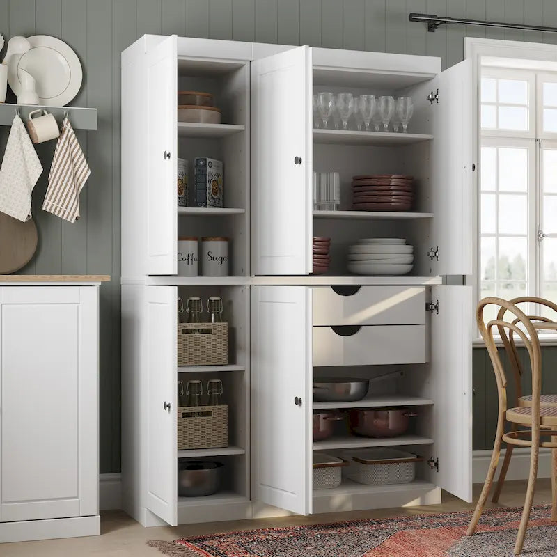100% Solid Wood China Pantry with Glass or Solid Wood Doors and 2-Drawers - 48.5 x 71.5