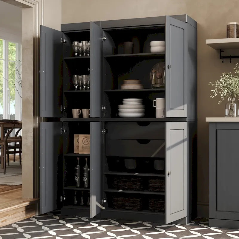100% Solid Wood China Pantry with Glass or Solid Wood Doors and 2-Drawers - 48.5 x 71.5