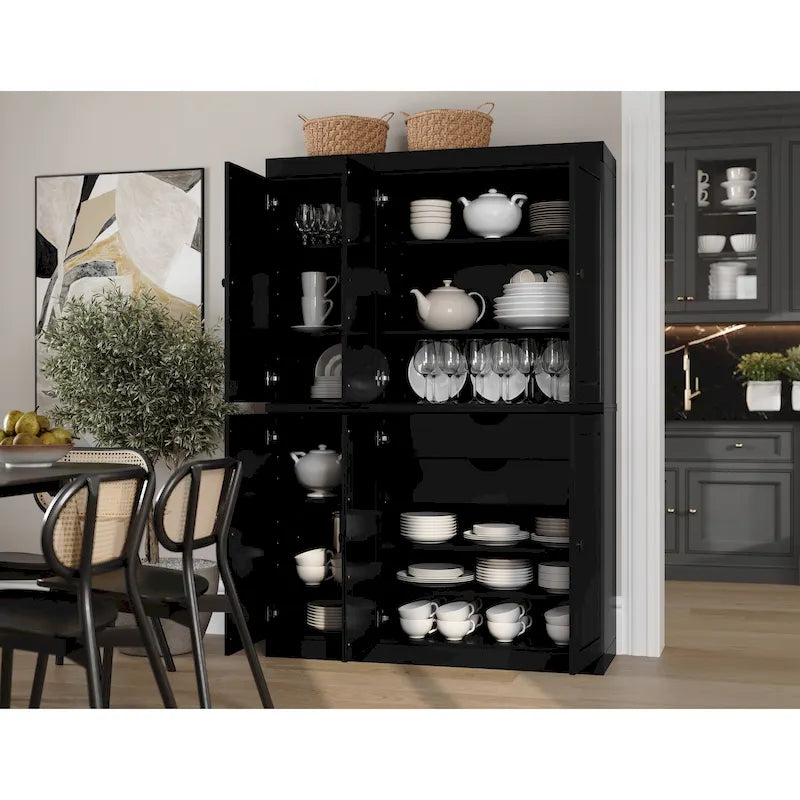 100% Solid Wood China Pantry with Glass or Solid Wood Doors and 2-Drawers - 48.5 x 71.5