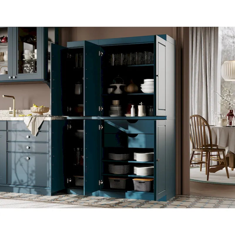 100% Solid Wood China Pantry with Glass or Solid Wood Doors and 2-Drawers - 48.5 x 71.5