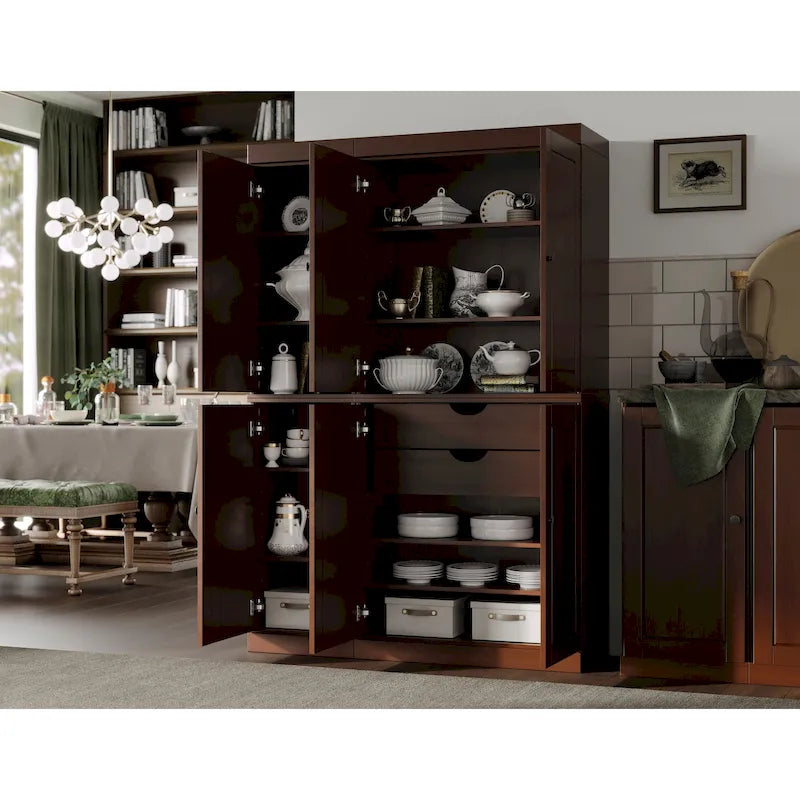 100% Solid Wood China Pantry with Glass or Solid Wood Doors and 2-Drawers - 48.5 x 71.5