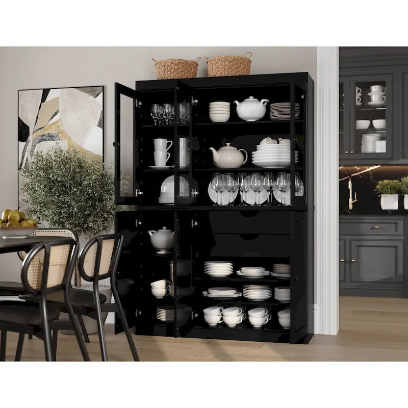 100% Solid Wood China Pantry with Glass or Solid Wood Doors and 2-Drawers - 48.5 x 71.5