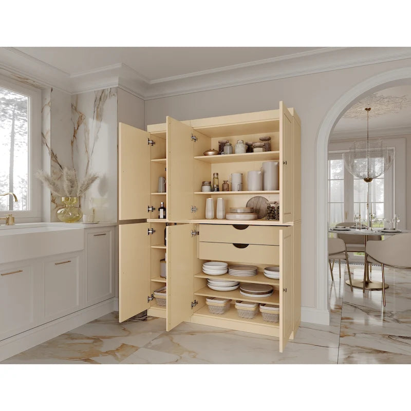 100% Solid Wood China Pantry with Glass or Solid Wood Doors and 2-Drawers - 48.5 x 71.5