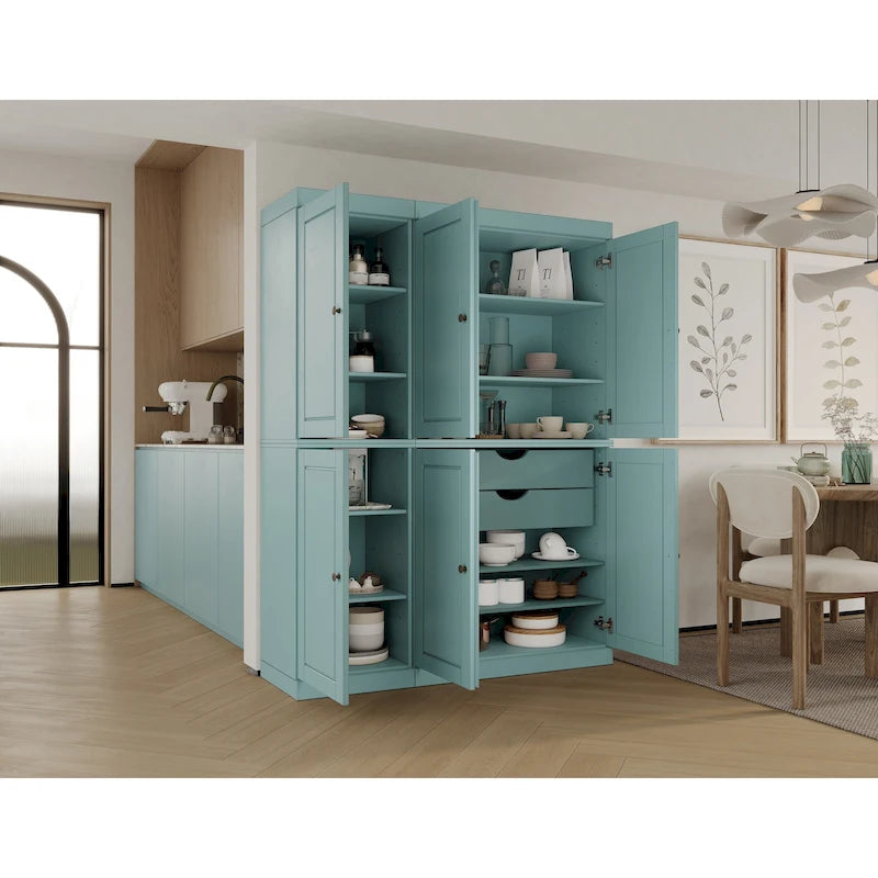100% Solid Wood China Pantry with Glass or Solid Wood Doors and 2-Drawers - 48.5 x 71.5
