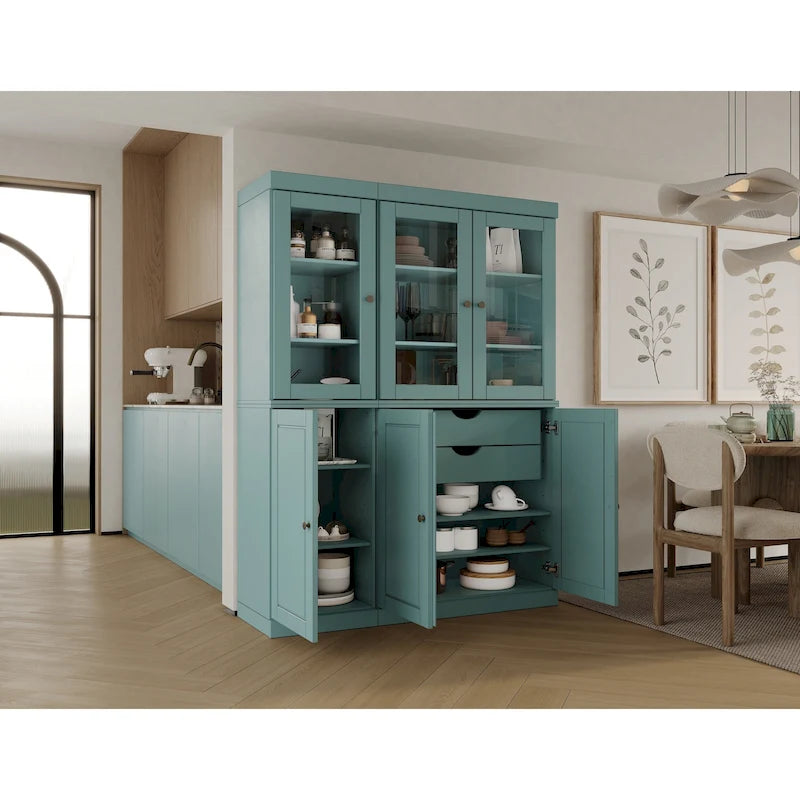 100% Solid Wood China Pantry with Glass or Solid Wood Doors and 2-Drawers - 48.5 x 71.5