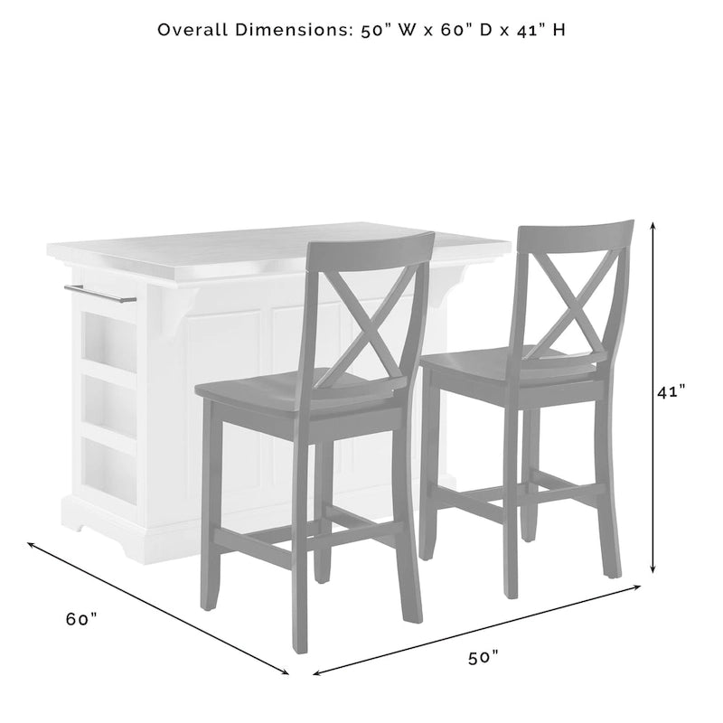 Island with X-Back Stools - 60d x 50w x 41h