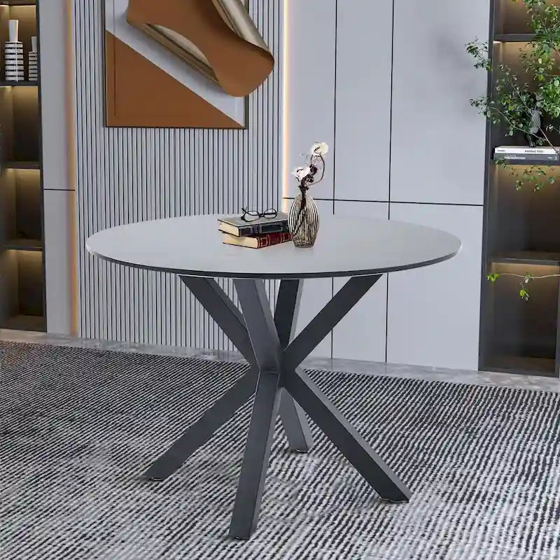 Modern Minimalist Round Dining Table with MDF Top and Metal Legs