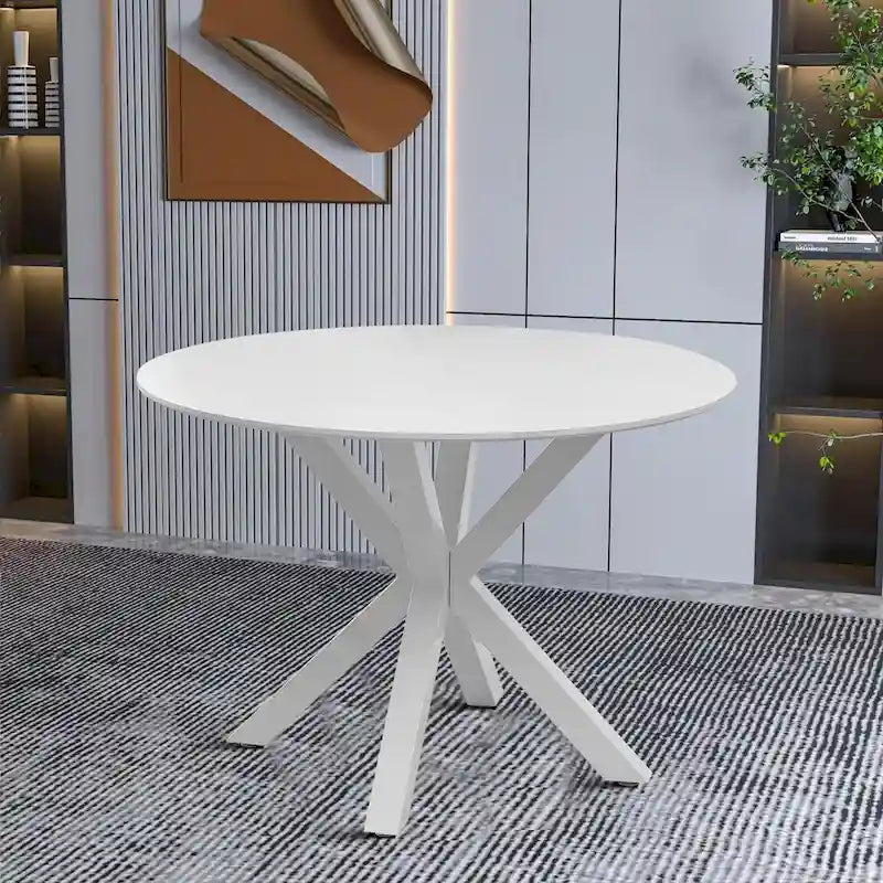Modern Minimalist Round Dining Table with MDF Top and Metal Legs