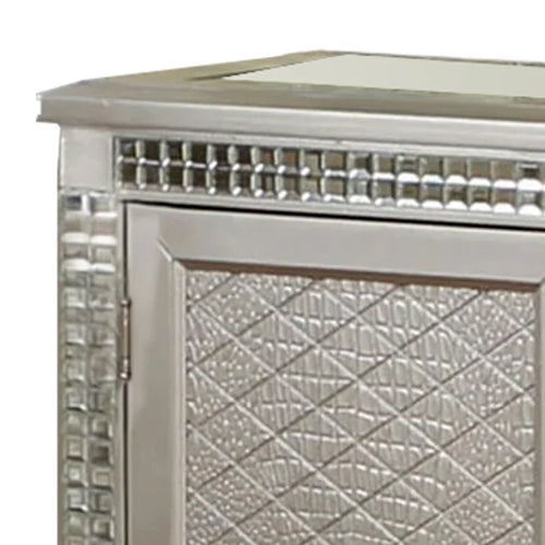 54 Inch Sideboard Buffet Console, Glass Top, Mirror Accents, Champagne