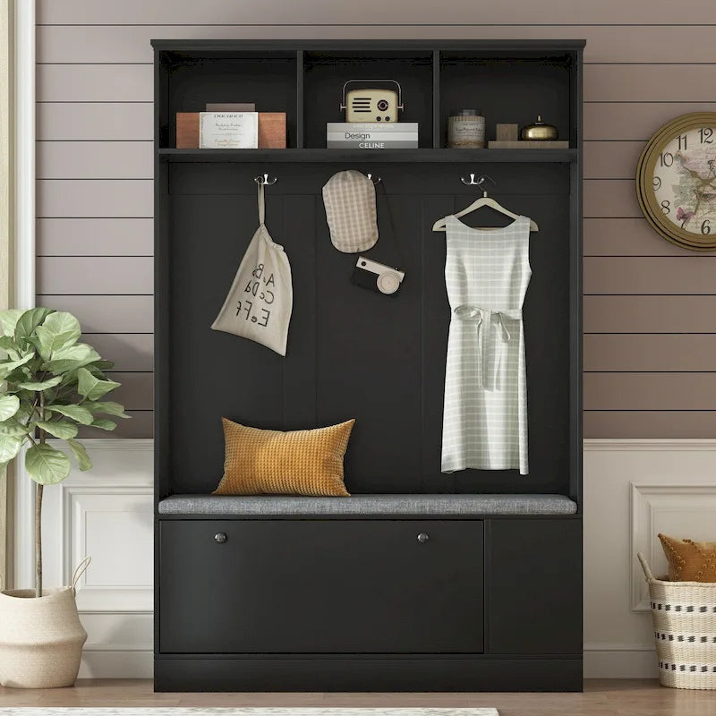 5-in-1 Entryway Hall Tree with Storage Bench